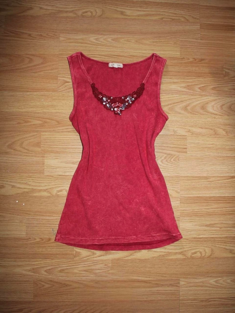 Red Embellished Scoop Neck Tank Top - Women